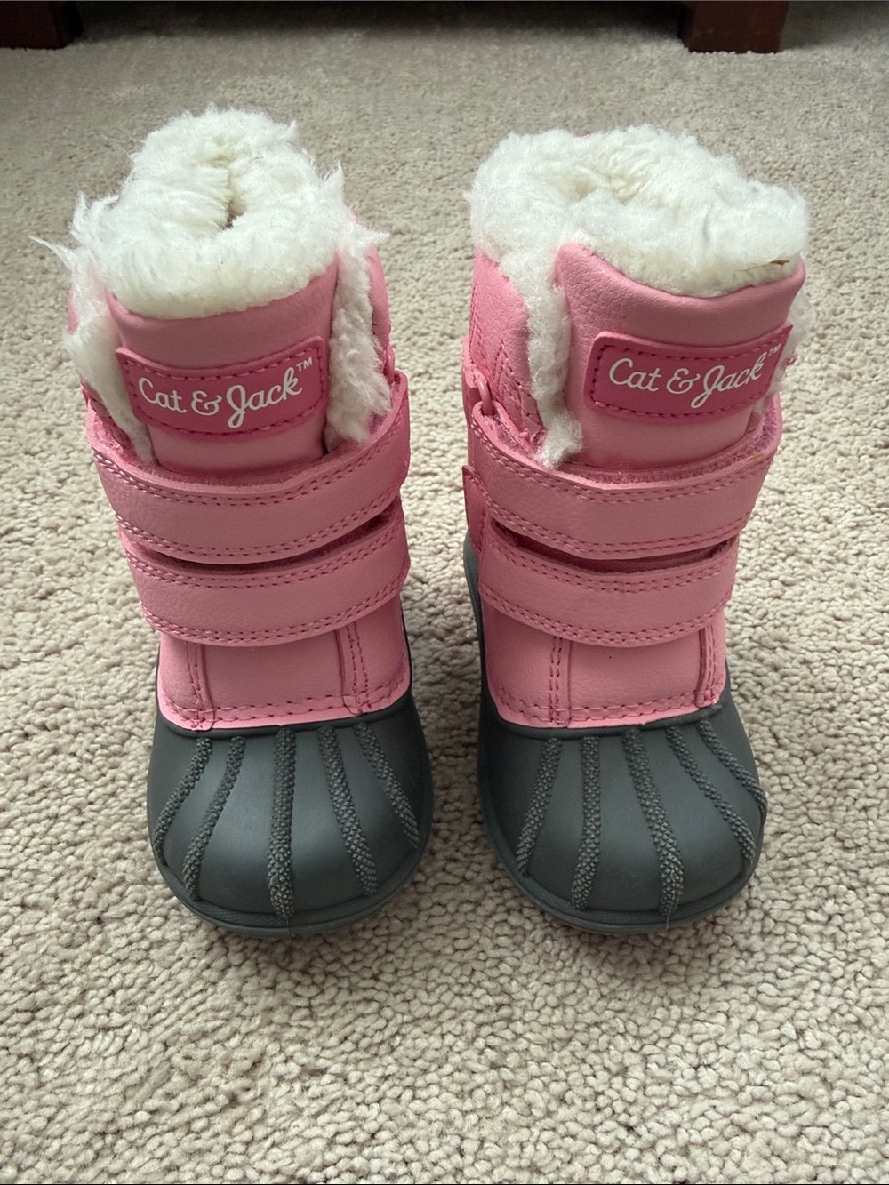 Cat & Jack Pink and Gray Girls' Fleece Winter Boots Size 5